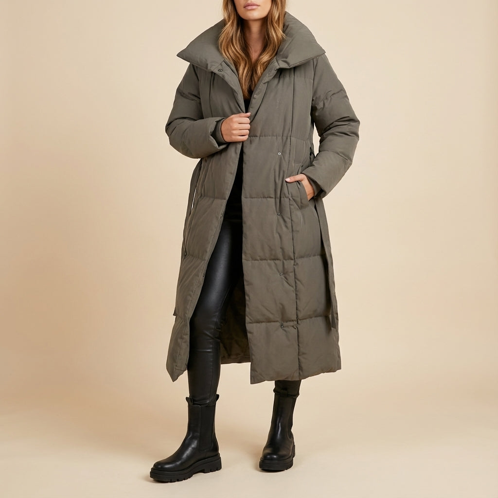 Kurtka damska długa z paskiem w talii | Styl miejski