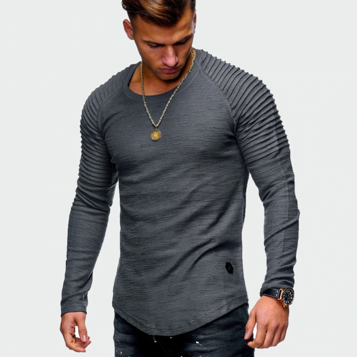 Bluza Męska Dopasowana Long Sleeve z Prążkowanymi Rękawami | Na Co Dzień