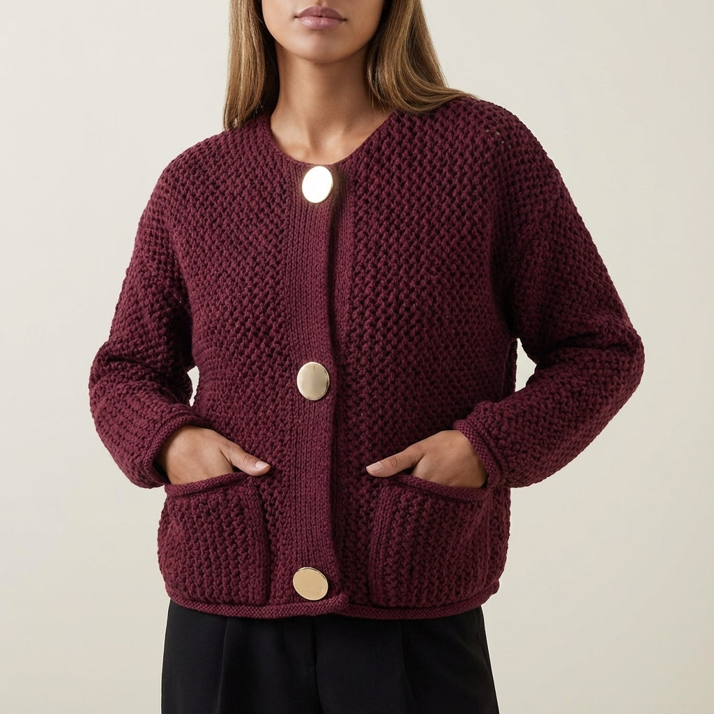 Kardigan damski krótki z guzikami, otwarty splot | Na co dzień