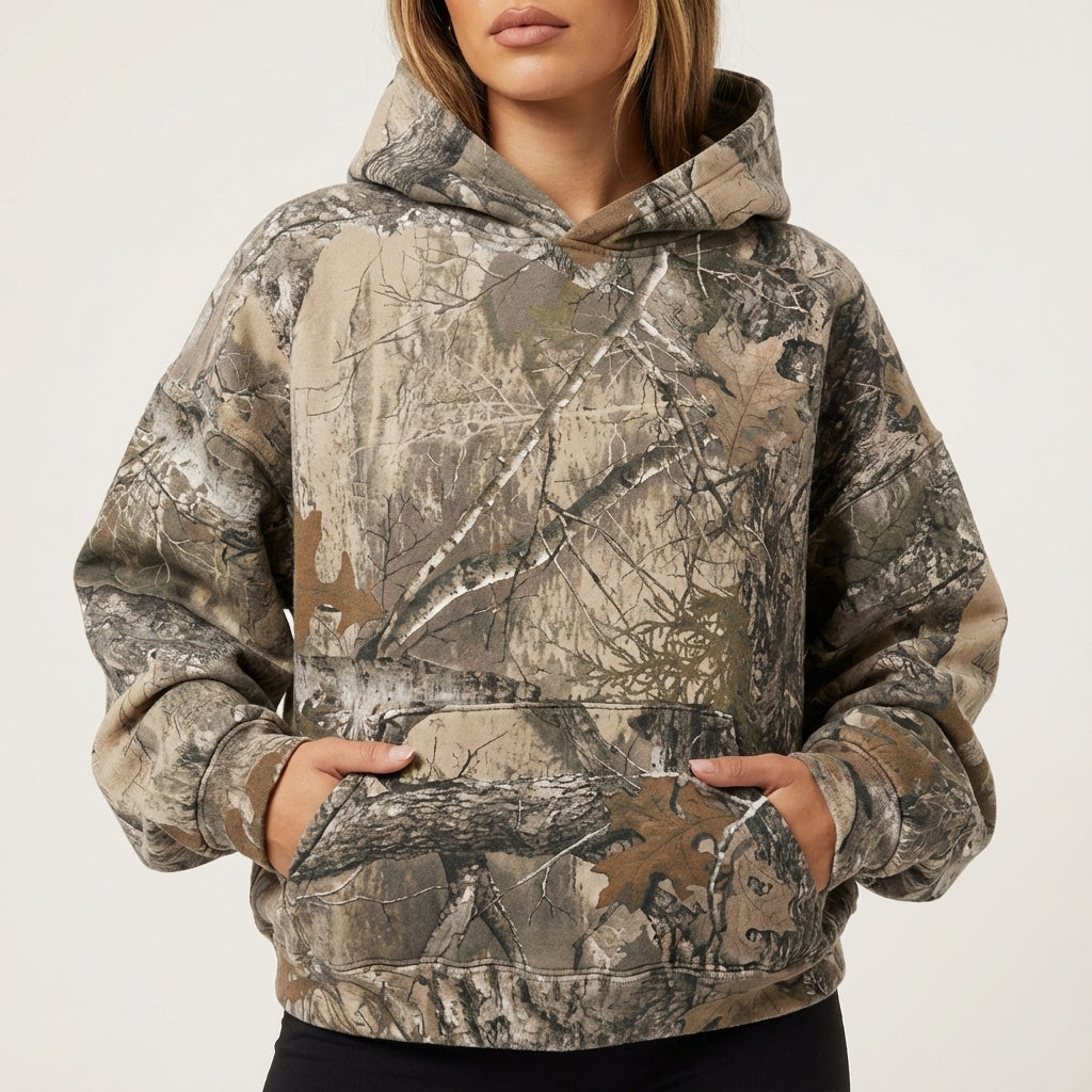 Bluza męska oversize moro z podwójnym kapturem | Na co dzień