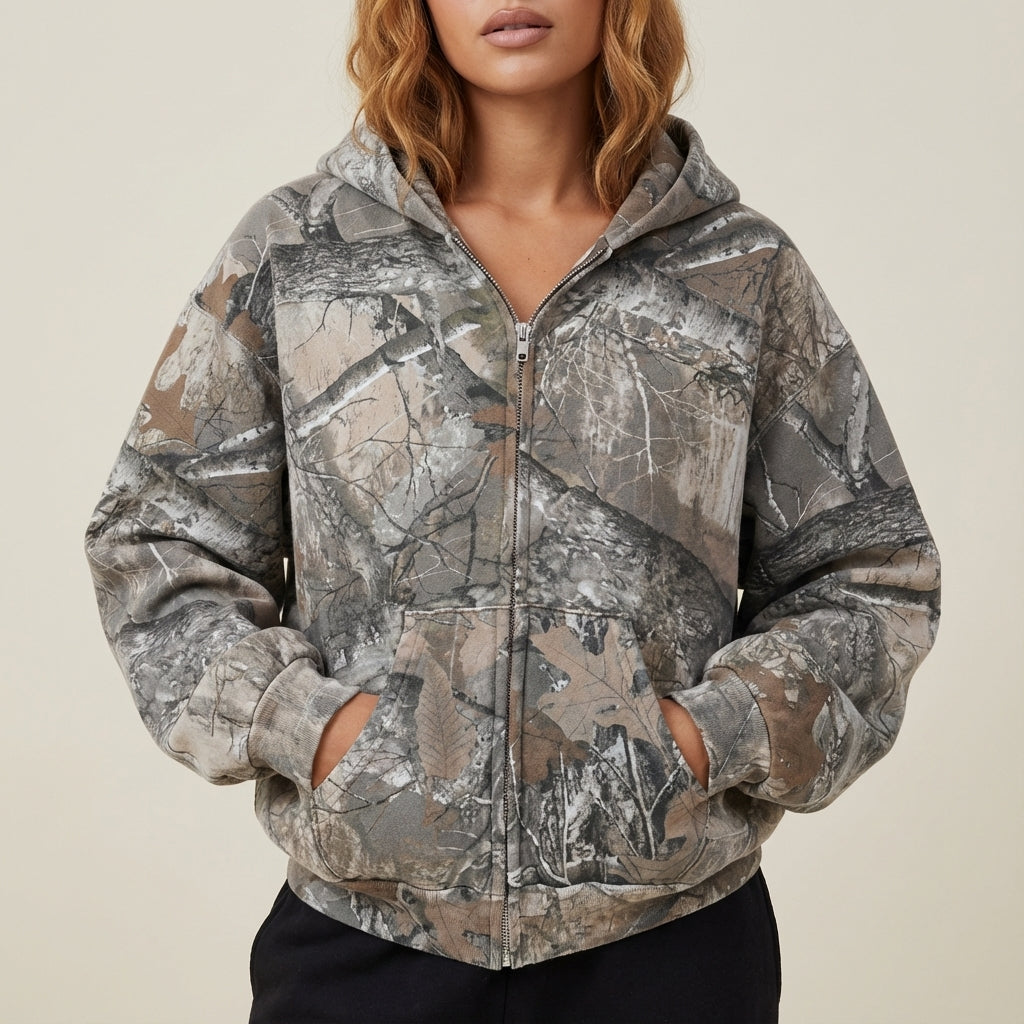 Bluza męska oversize moro z podwójnym kapturem | Na co dzień