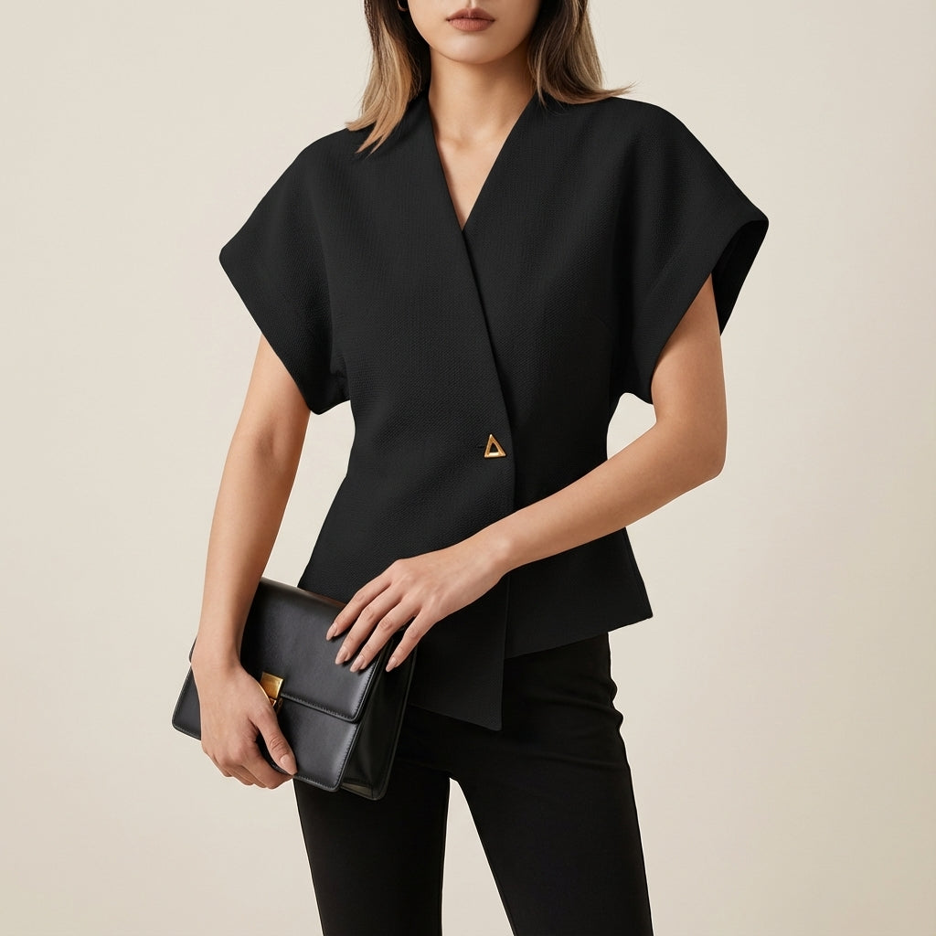 Bluzka damska z dekoltem V zapinana na guziki | Na co dzień i do pracy