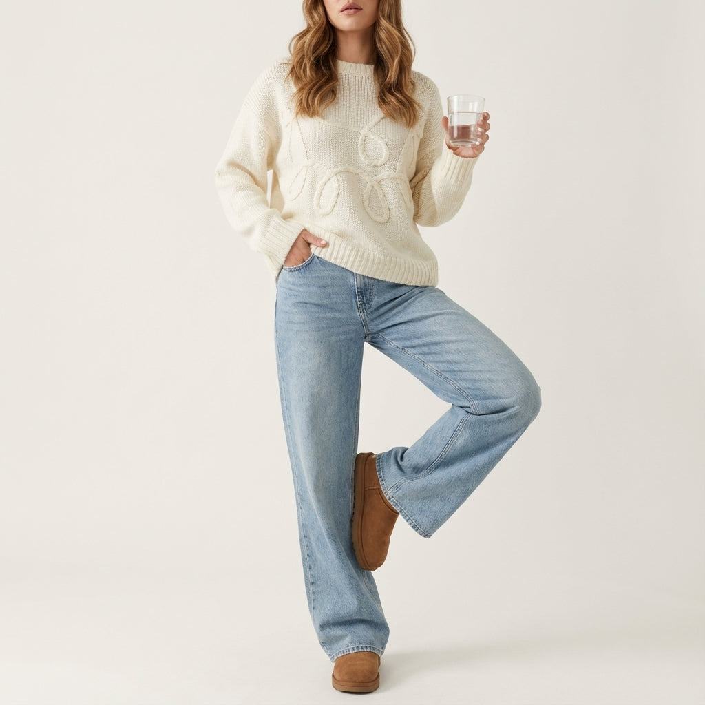 Sweter damski dzianinowy oversize z długim rękawem | Na co dzień