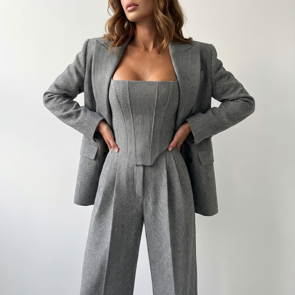 Garnitur damski trzyczęściowy z marynarką i spodniami | Do pracy