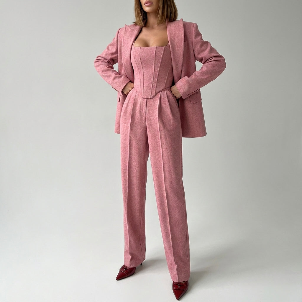 Garnitur damski trzyczęściowy z marynarką i spodniami | Do pracy