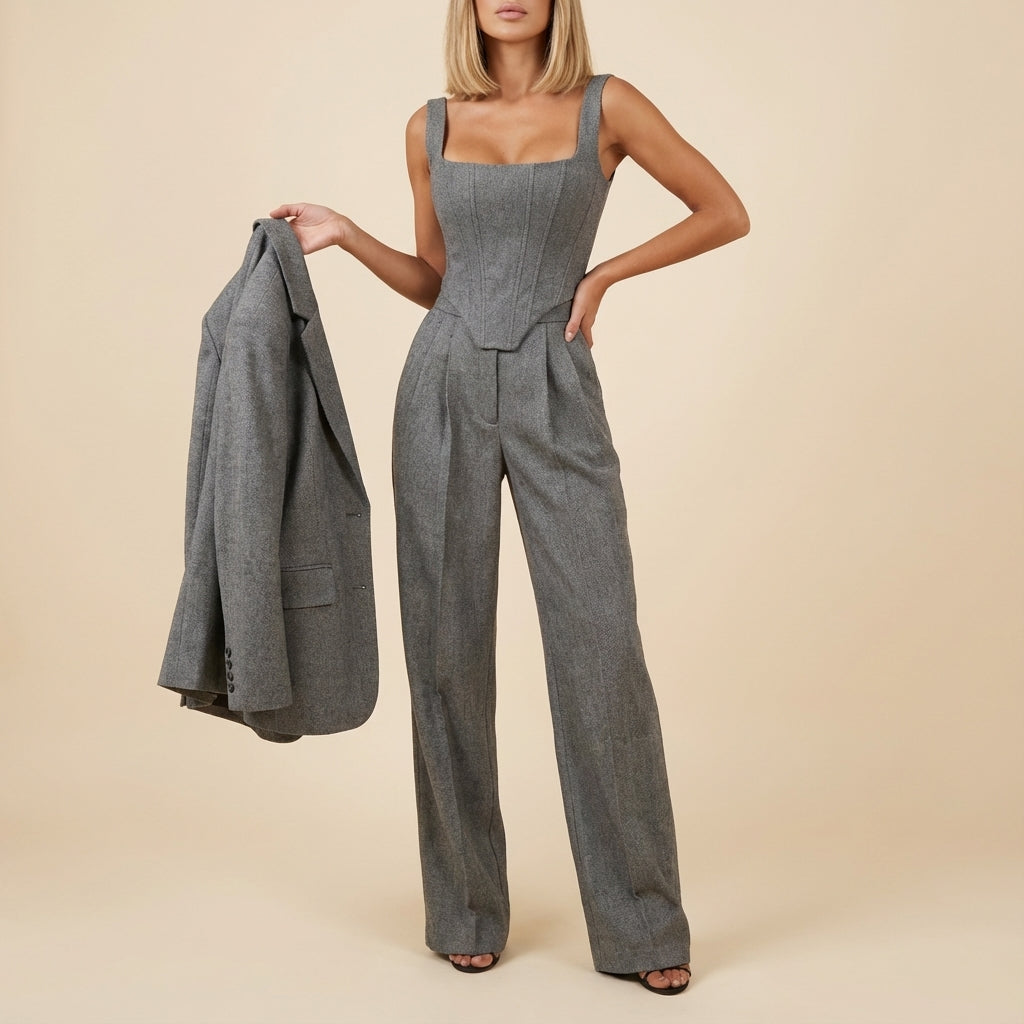 Garnitur damski trzyczęściowy z marynarką i spodniami | Do pracy