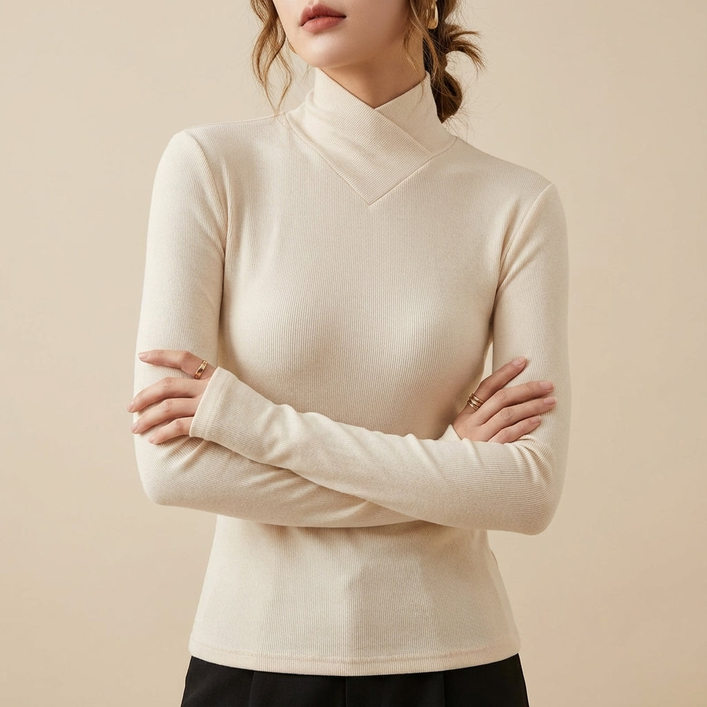 Golf damski z krzyżowaną stójką i długim rękawem | Na co dzień