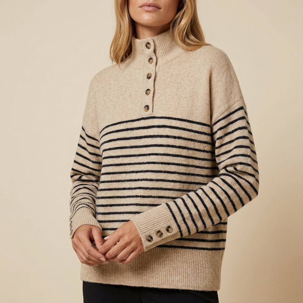 Sweter damski w paski z golfem | Codzienne noszenie