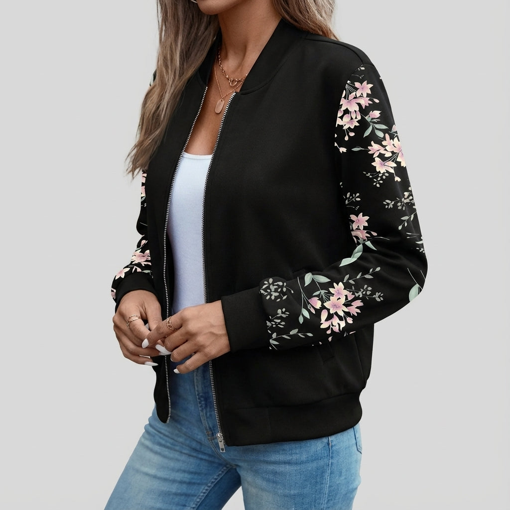 Kurtka bomberka damska z kwiatowymi rękawami | Styl codzienny miejski