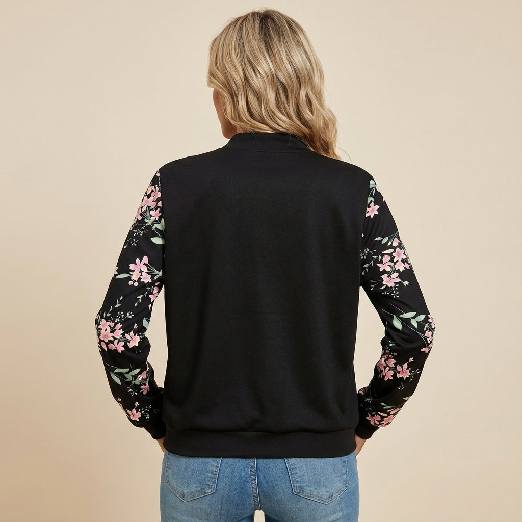 Kurtka bomberka damska z kwiatowymi rękawami | Styl codzienny miejski