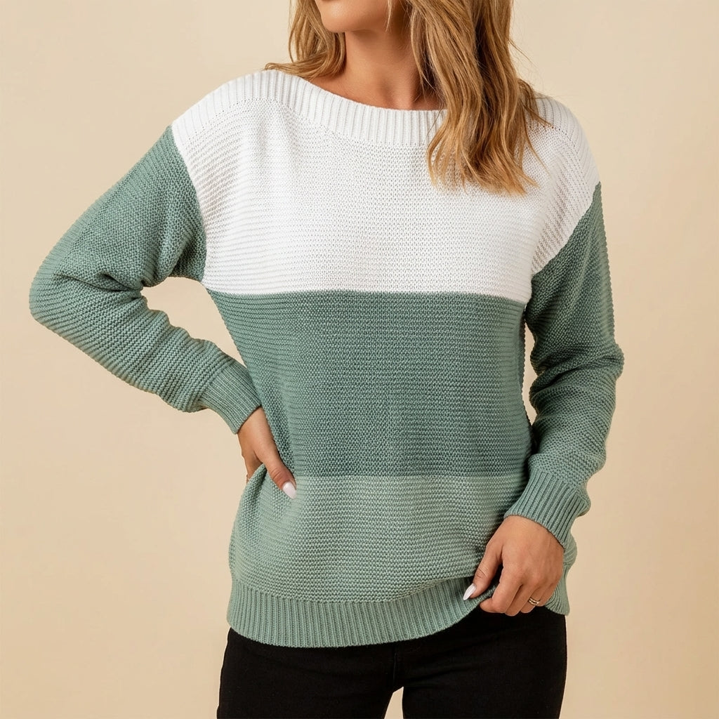 Sweter damski dzianinowy w pasy z długim rękawem | Na co dzień