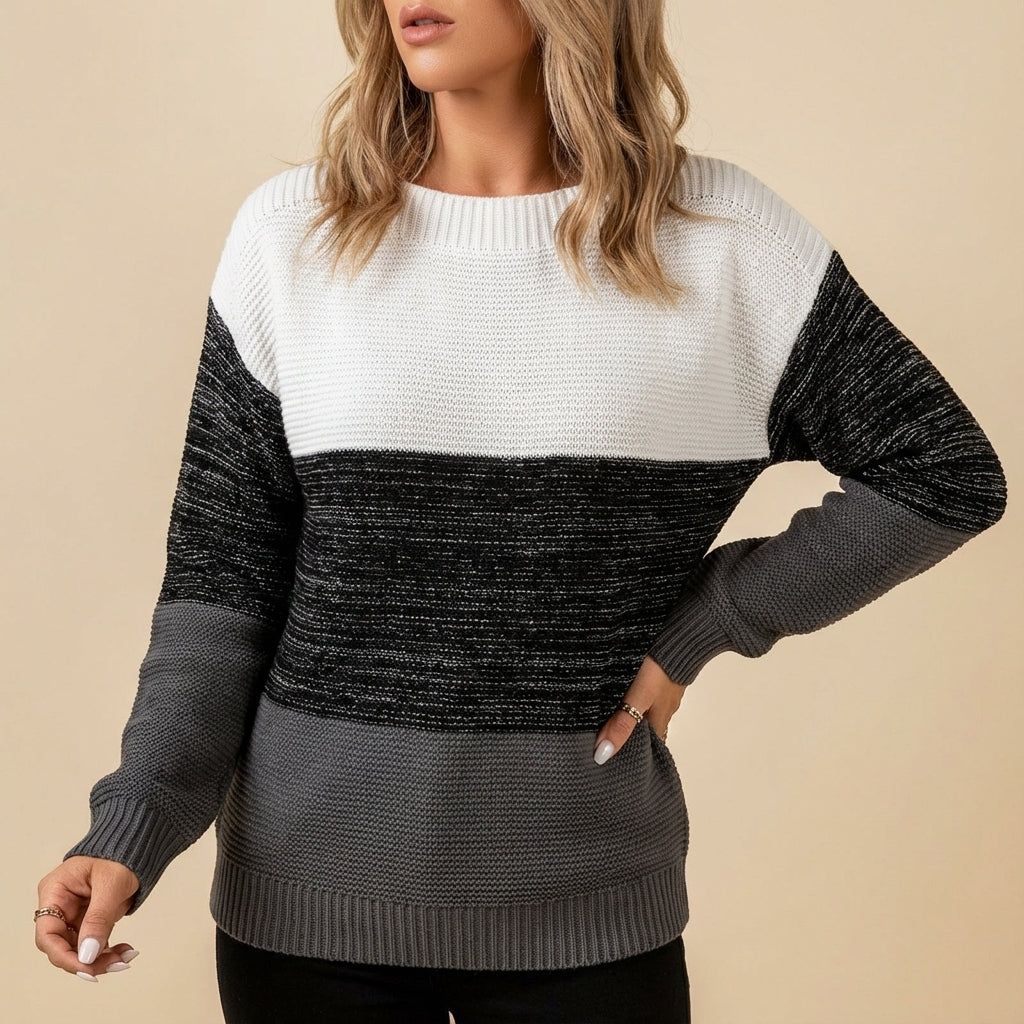Sweter damski dzianinowy w pasy z długim rękawem | Na co dzień