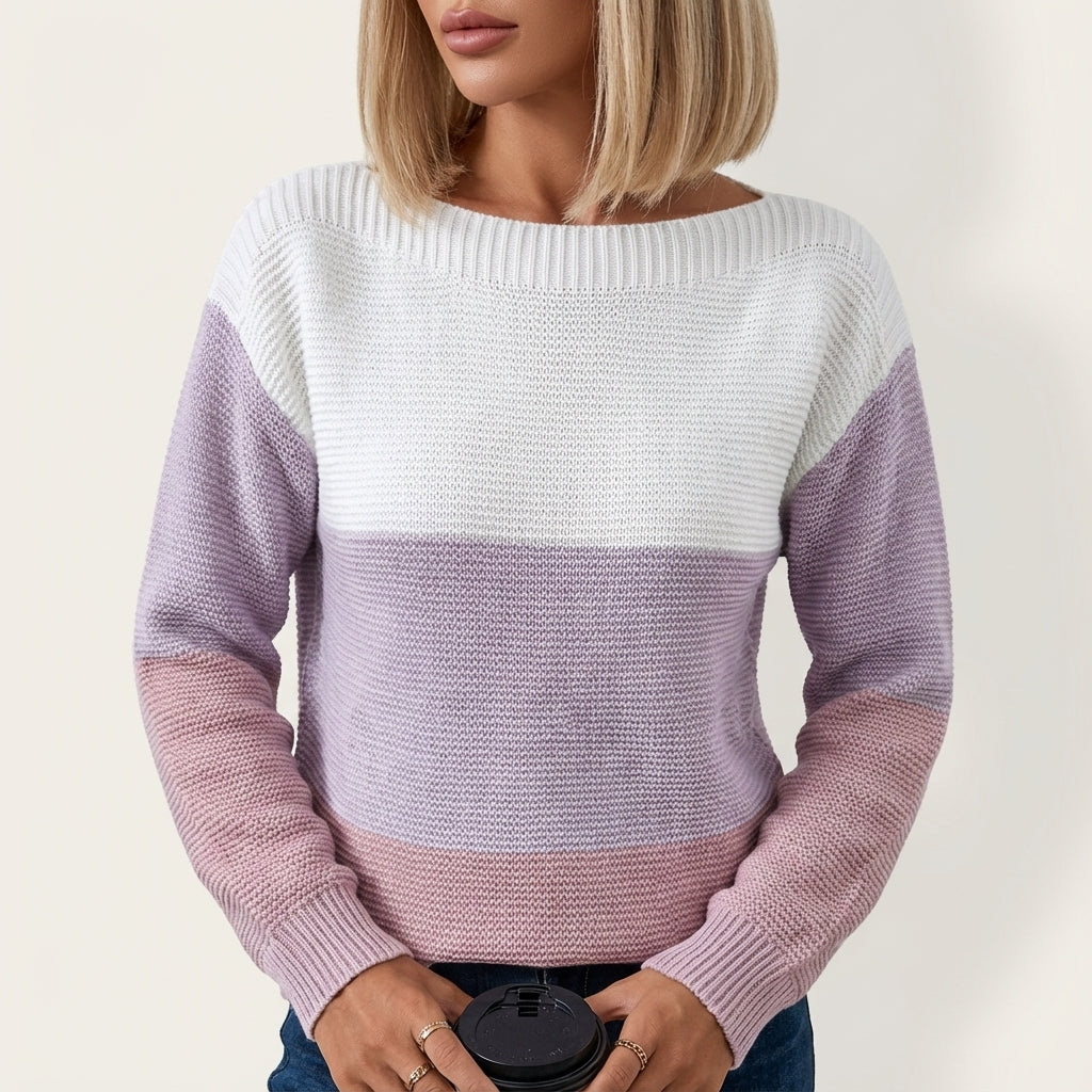 Sweter damski dzianinowy w pasy z długim rękawem | Na co dzień