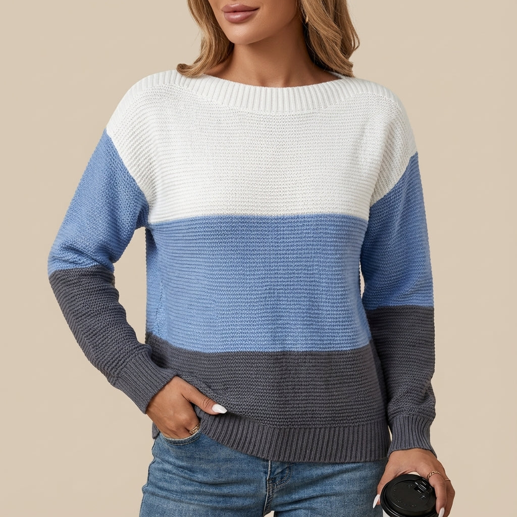 Sweter damski dzianinowy w pasy z długim rękawem | Na co dzień