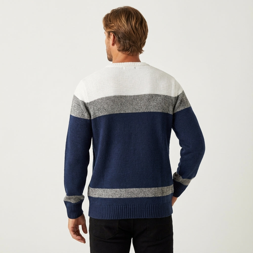 Sweter Męski Warkoczowy w Pasy z Okrągłym Dekoltem | Na Co Dzień