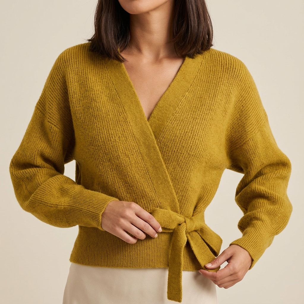Kardigan damski dekolt V wiązany krój | Codzienne noszenie