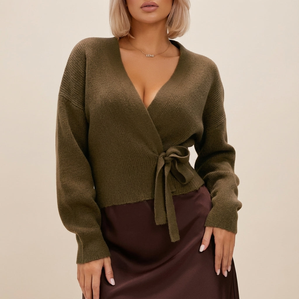 Kardigan damski dekolt V wiązany krój | Codzienne noszenie