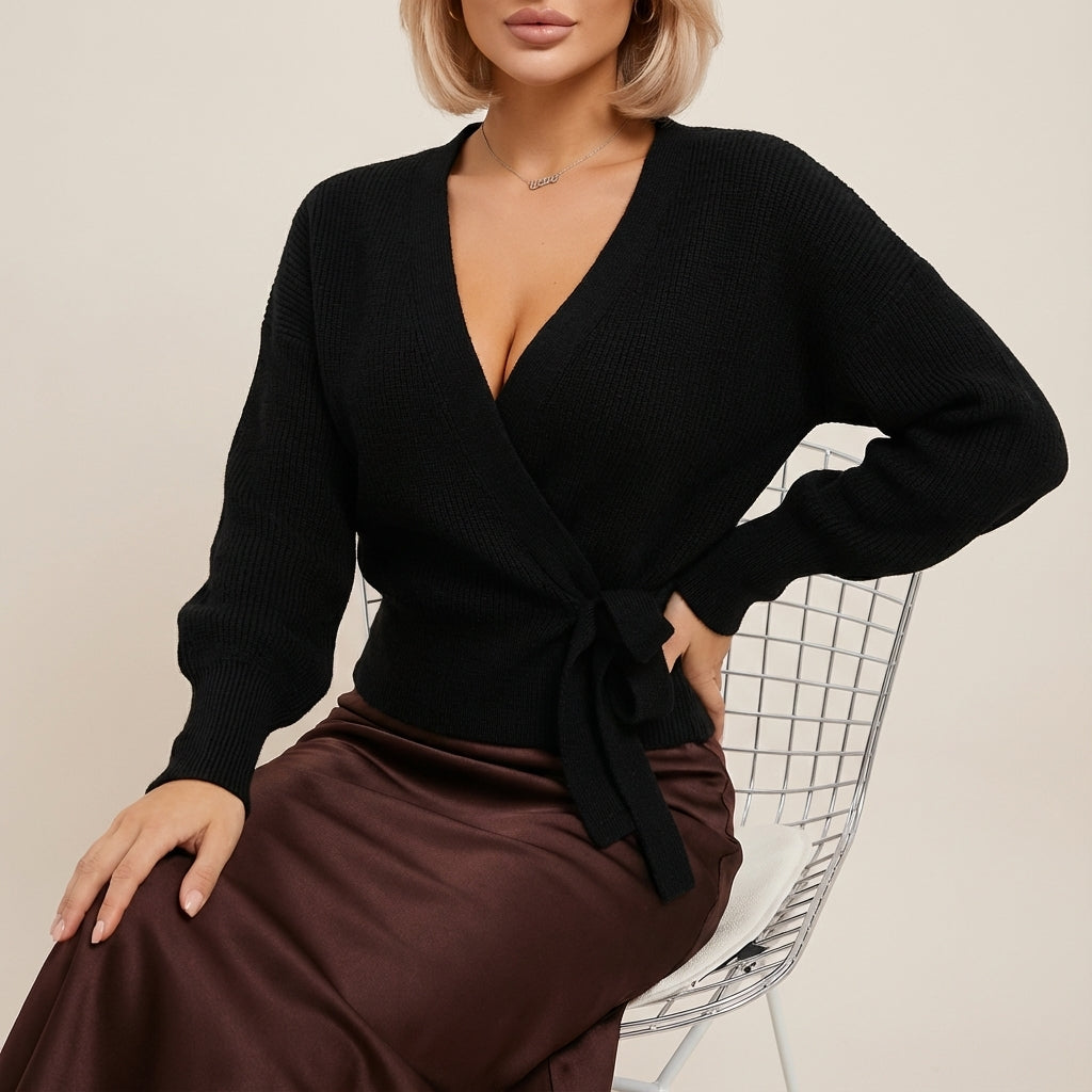 Kardigan damski dekolt V wiązany krój | Codzienne noszenie