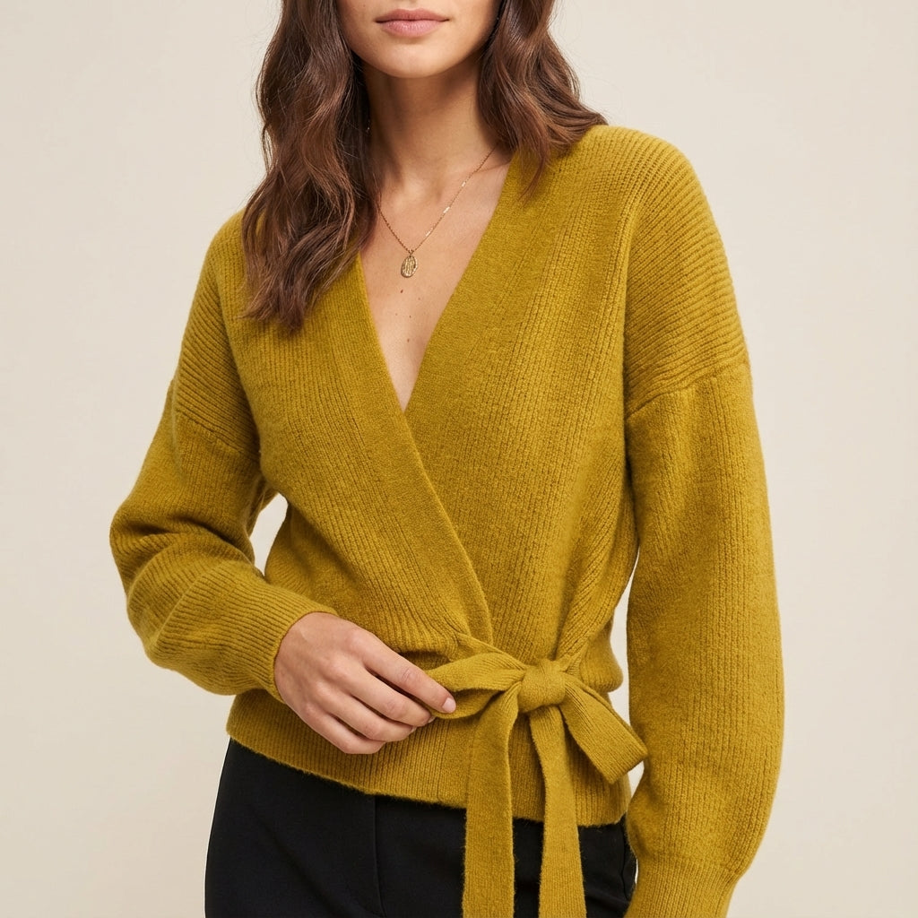 Kardigan damski dekolt V wiązany krój | Codzienne noszenie