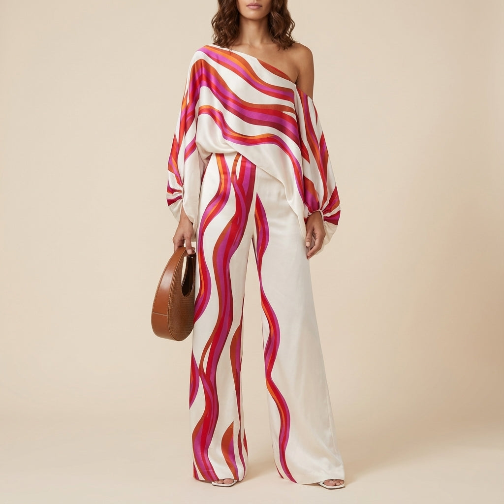 Komplet damski dwuczęściowy z topem asymetrycznym | Codzienne noszenie