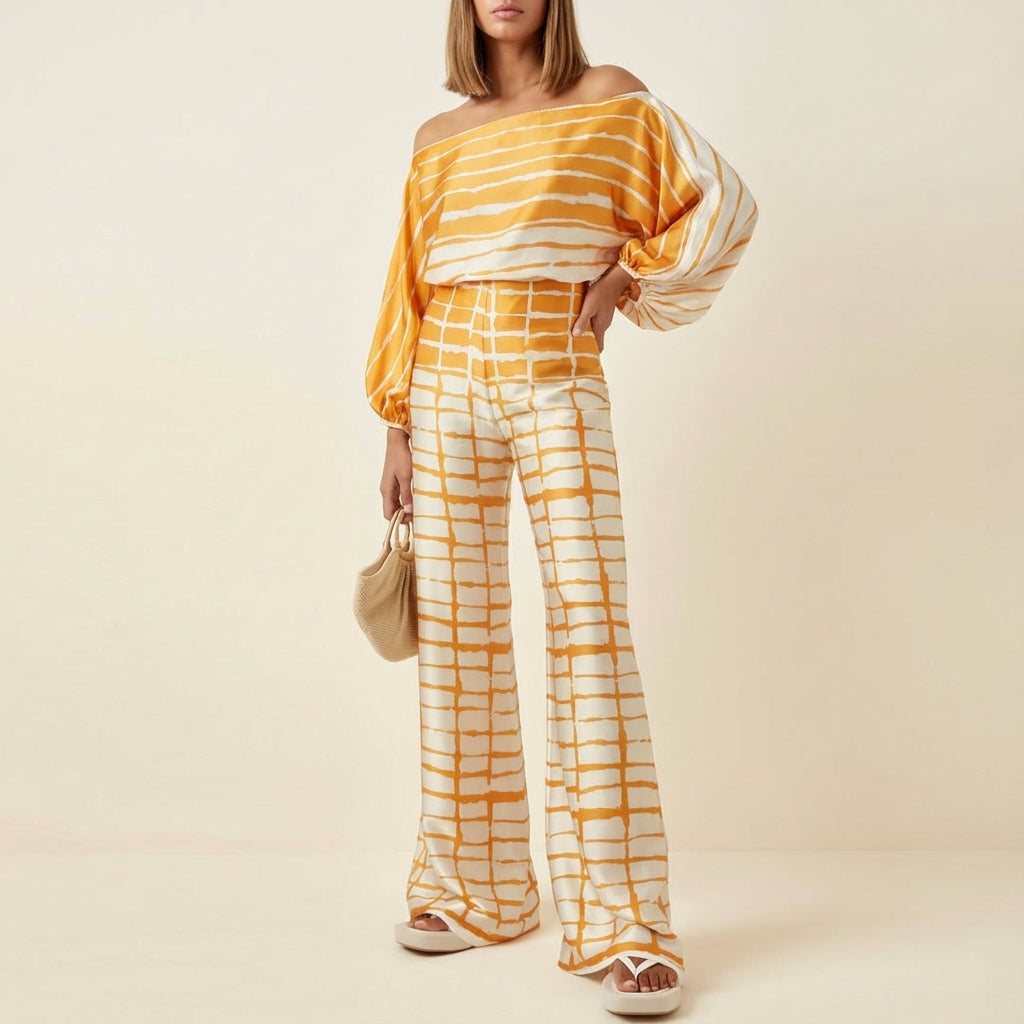 Komplet damski dwuczęściowy z topem asymetrycznym | Codzienne noszenie