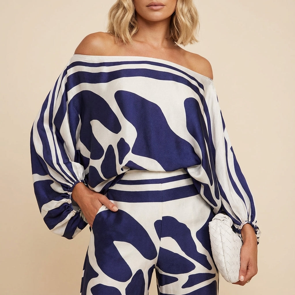 Komplet damski dwuczęściowy z topem asymetrycznym | Codzienne noszenie