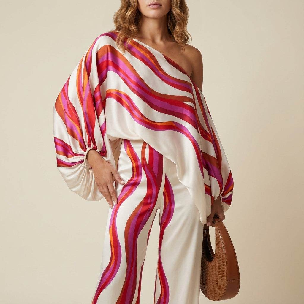 Komplet damski dwuczęściowy z topem asymetrycznym | Codzienne noszenie