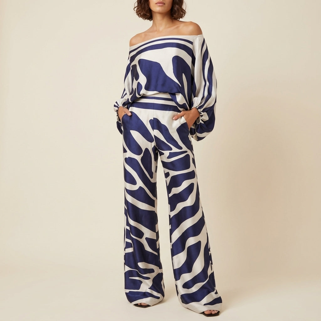 Komplet damski dwuczęściowy z topem asymetrycznym | Codzienne noszenie