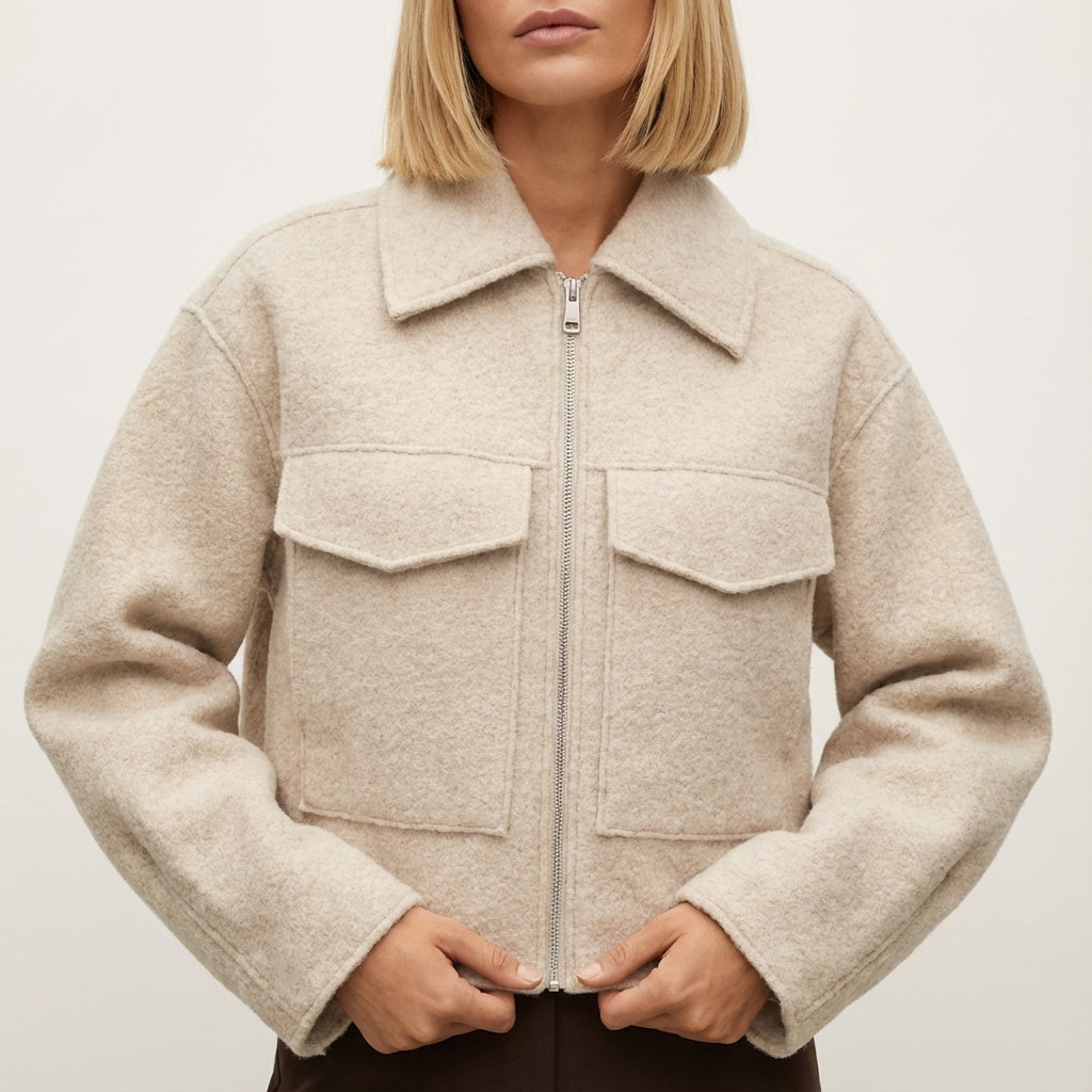 Kurtka damska krótka na zamek z kołnierzem i kieszeniami | Na co dzień