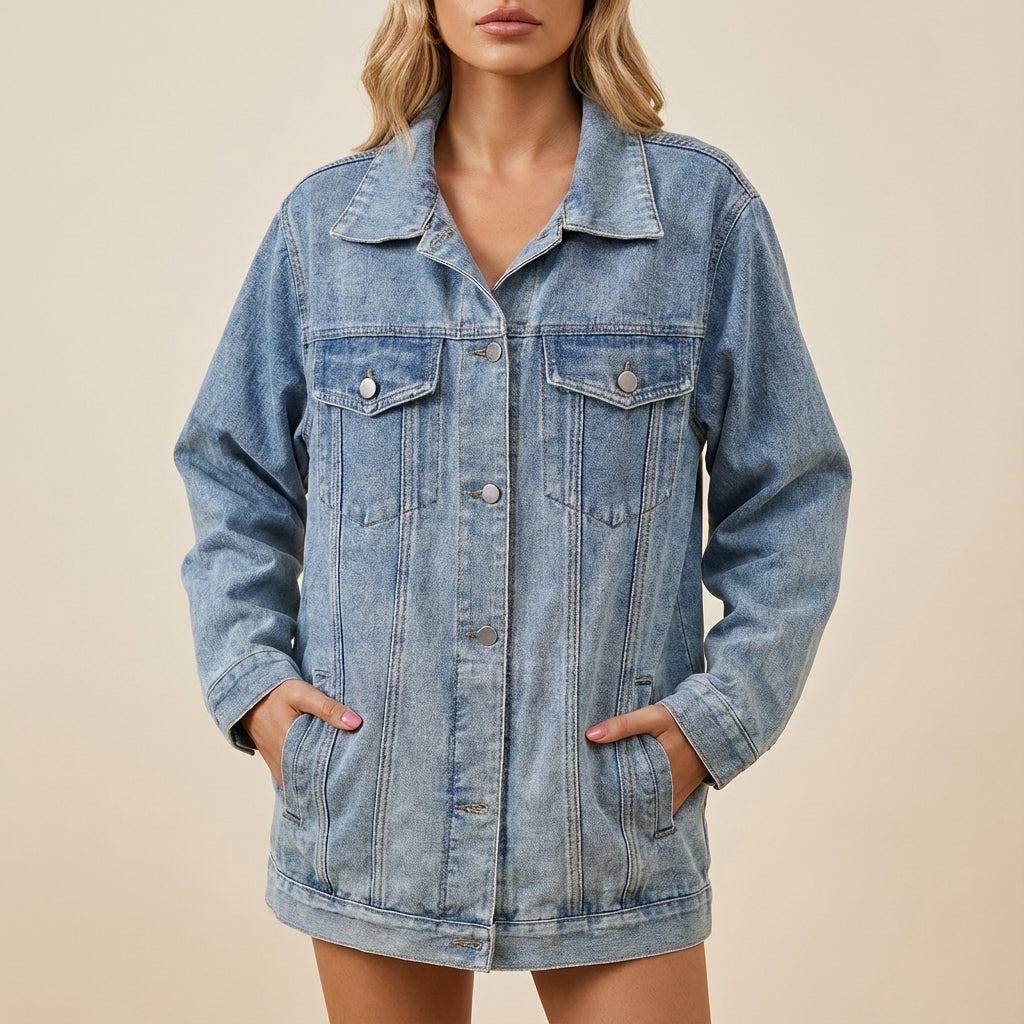 Kurtka damska oversize na guziki z kieszeniami | Styl codzienny