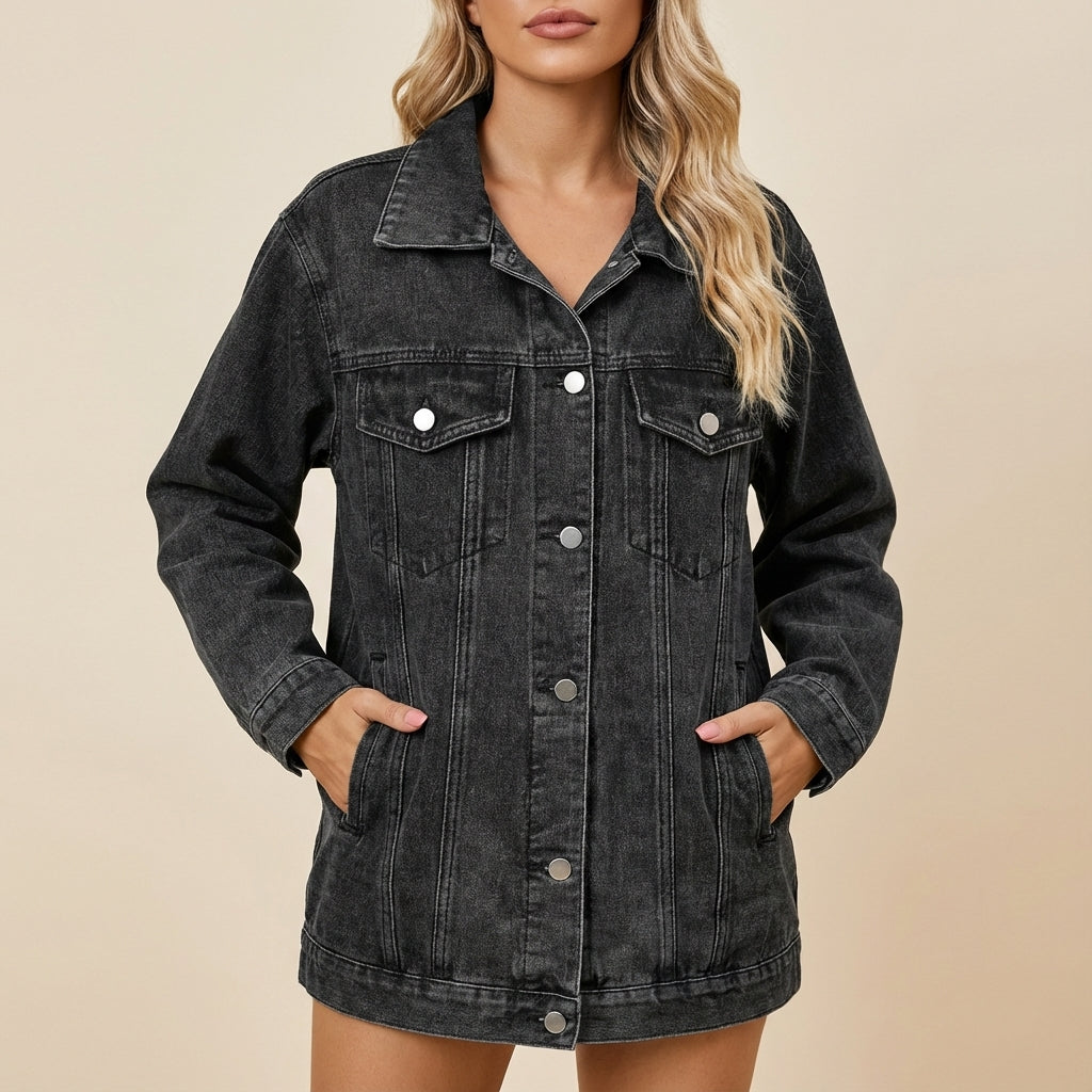 Kurtka damska oversize na guziki z kieszeniami | Styl codzienny