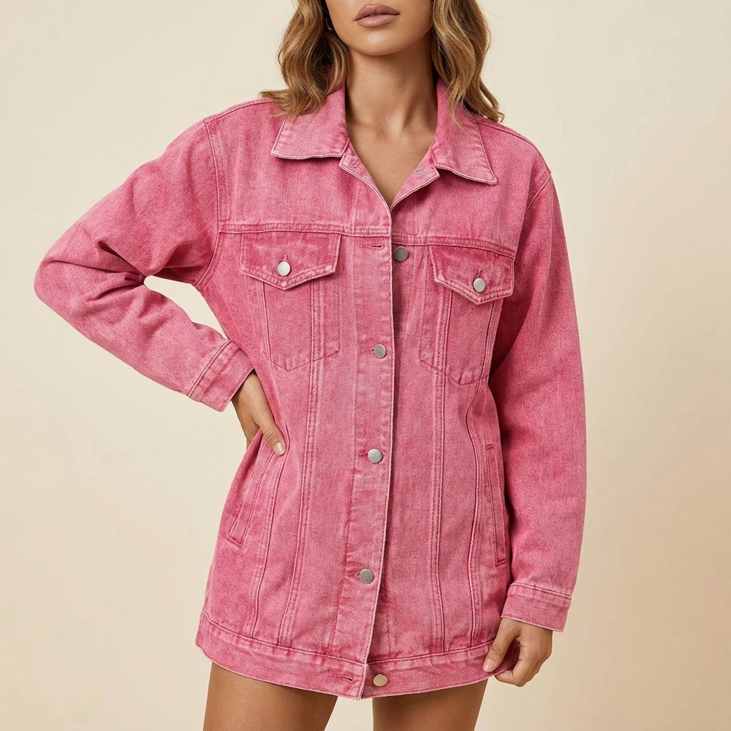 Kurtka damska oversize na guziki z kieszeniami | Styl codzienny