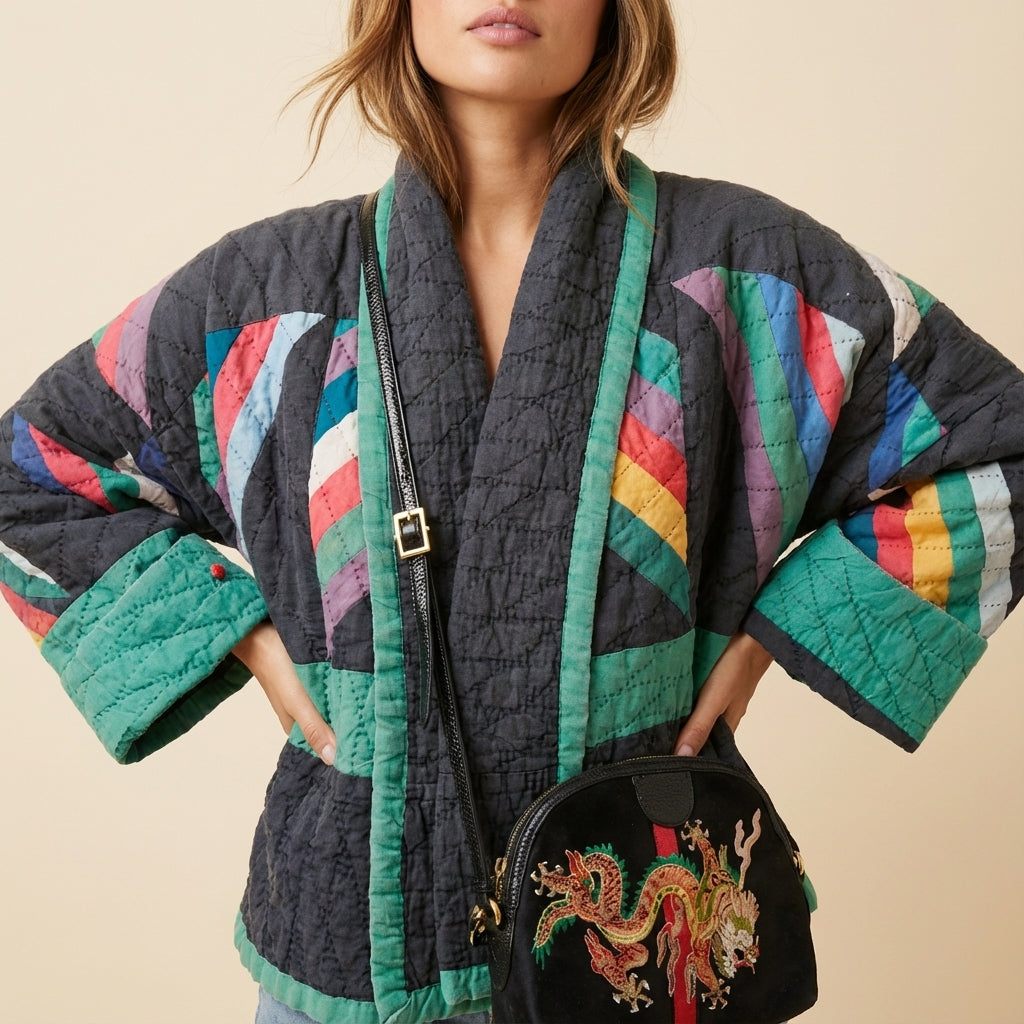 Kurtka damska oversize z wzorem patchwork | Styl miejski