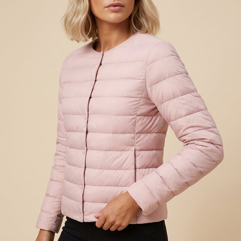 Kurtka przejściowa damska pikowana bez kaptura na zatrzaski | Na co dzień