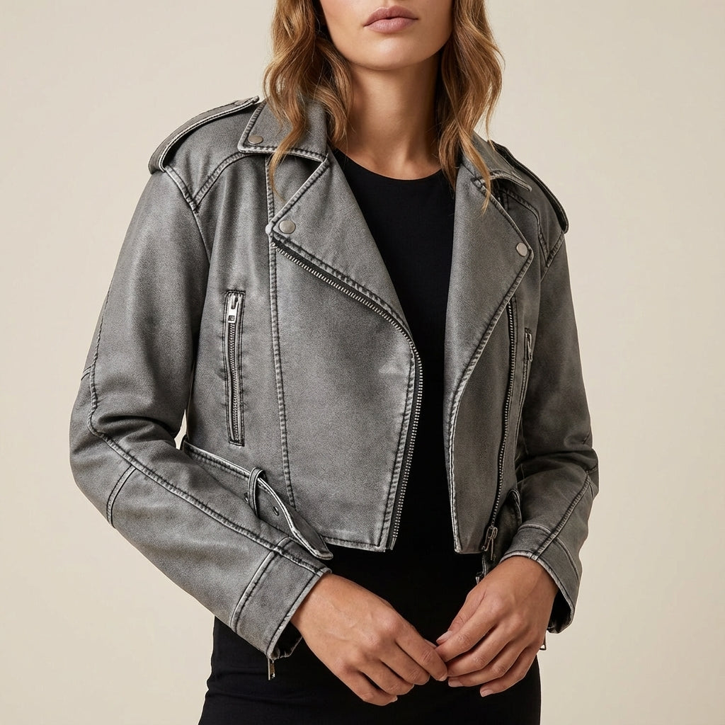 Kurtka damska ramoneska krótka z zamkiem | Styl miejski na co dzień