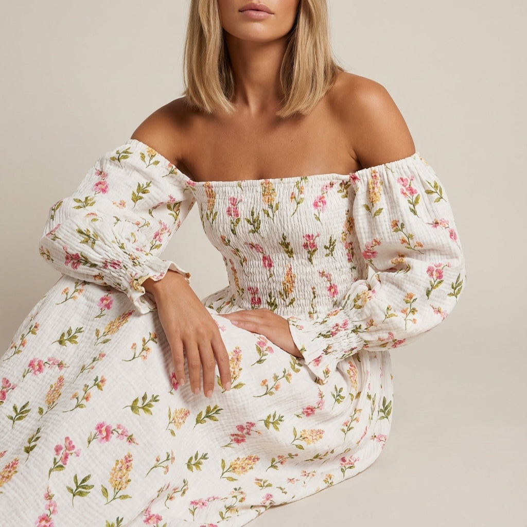 Sukienka damska midi hiszpanka w kwiaty | Na lato