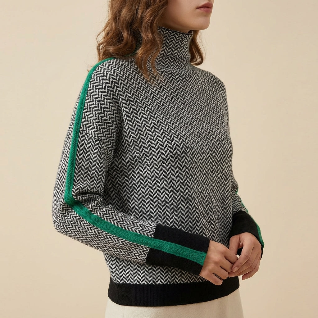 Sweter damski golf w kontrastowe paski | Styl miejski codzienny