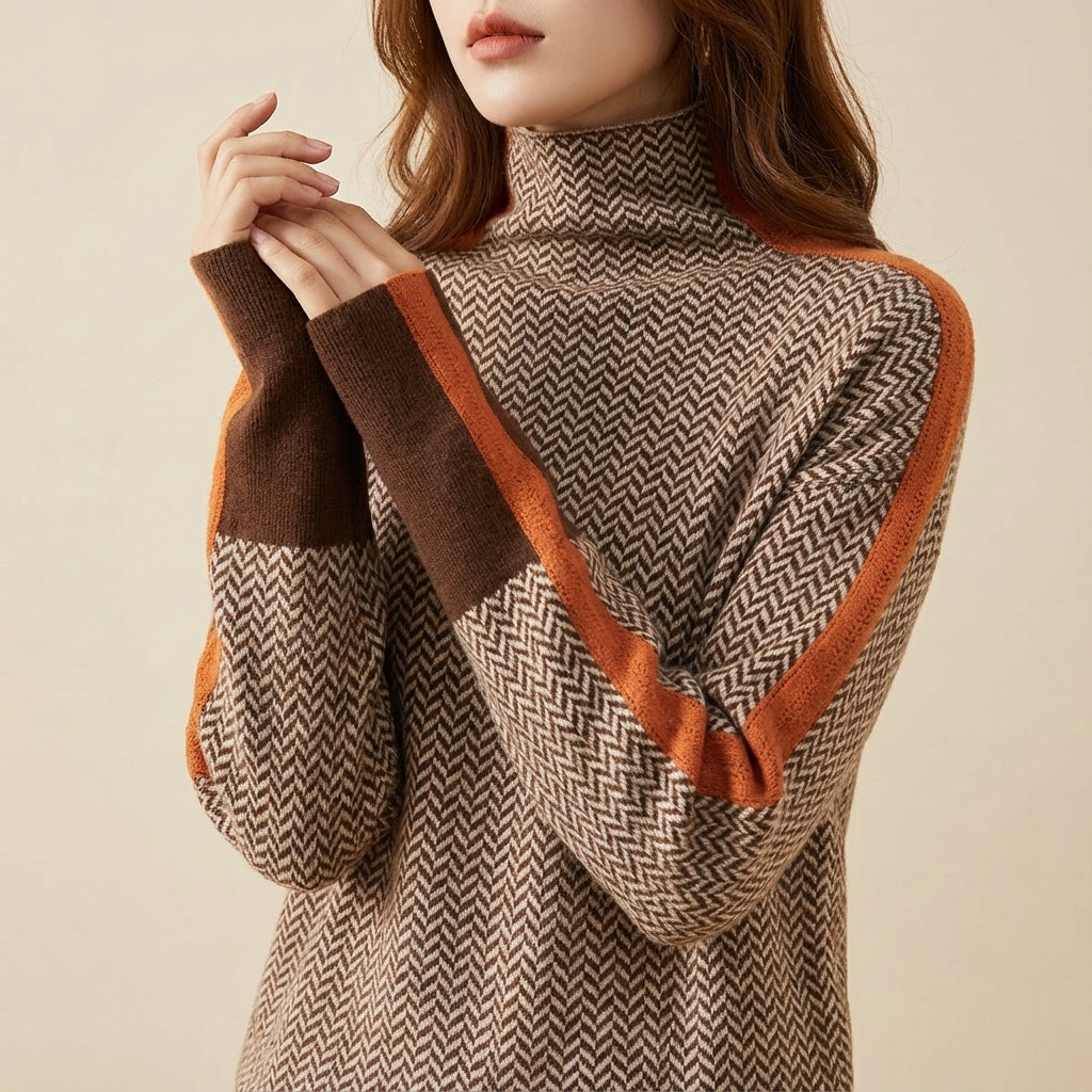 Sweter damski golf w kontrastowe paski | Styl miejski codzienny