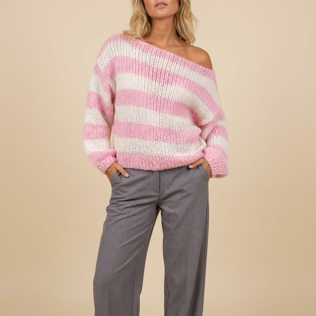 Sweter męski dzianinowy w poziome paski oversize | Styl codzienny