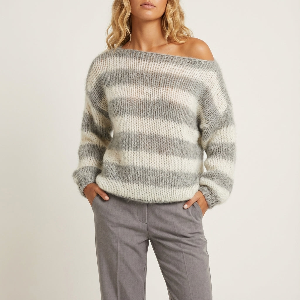 Sweter męski dzianinowy w poziome paski oversize | Styl codzienny