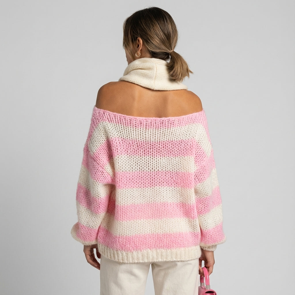 Sweter męski dzianinowy w poziome paski oversize | Styl codzienny