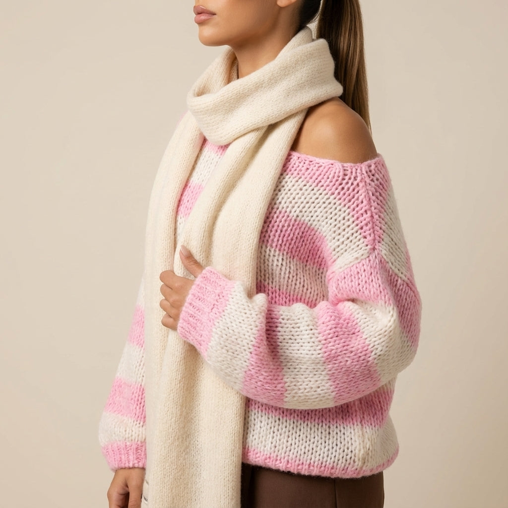 Sweter męski dzianinowy w poziome paski oversize | Styl codzienny