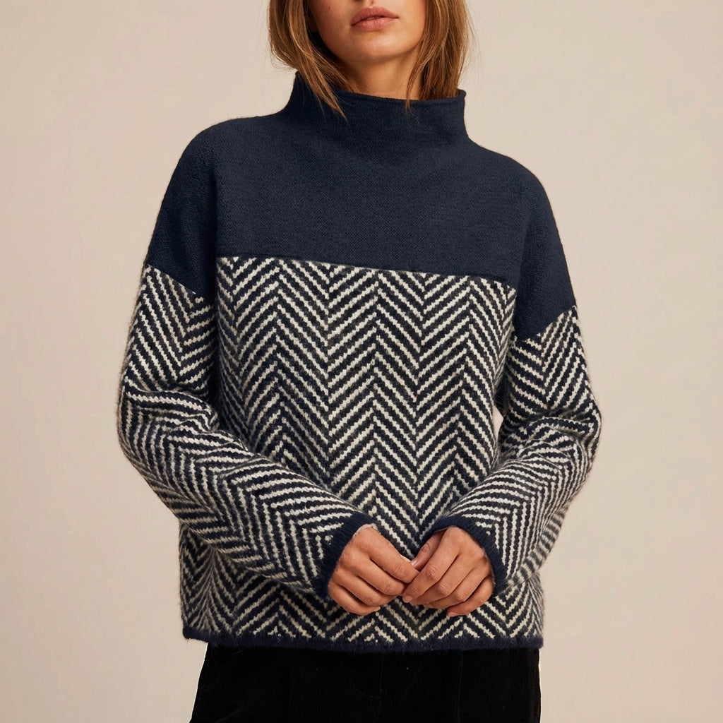 Sweter damski golf w jodełkę dzianinowy | Codzienne noszenie