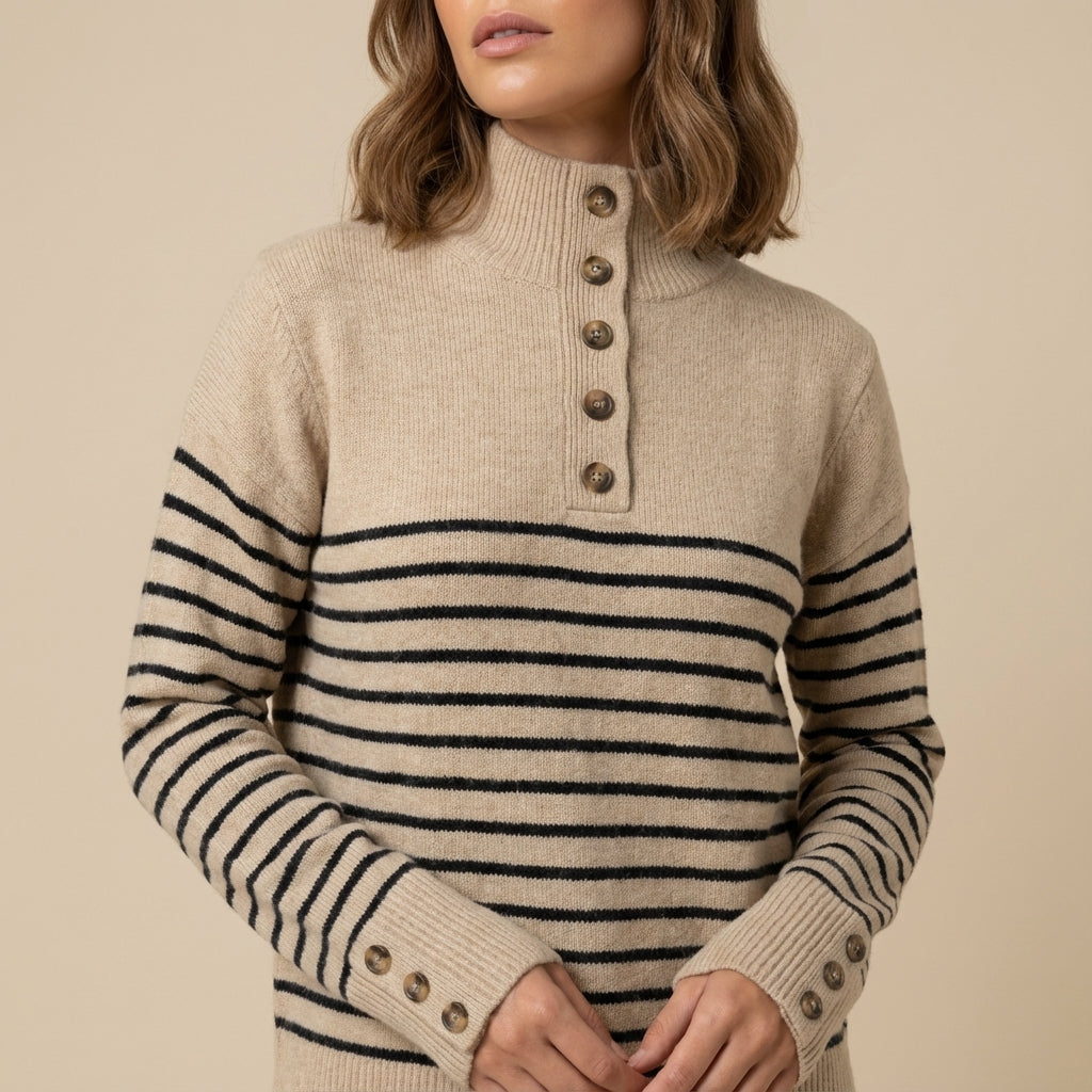 Sweter damski w paski z golfem | Codzienne noszenie