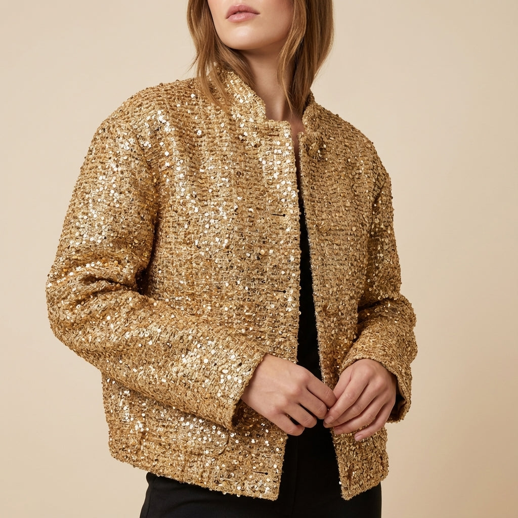 Kurtka damska cekinowa oversize | Styl wieczorowy