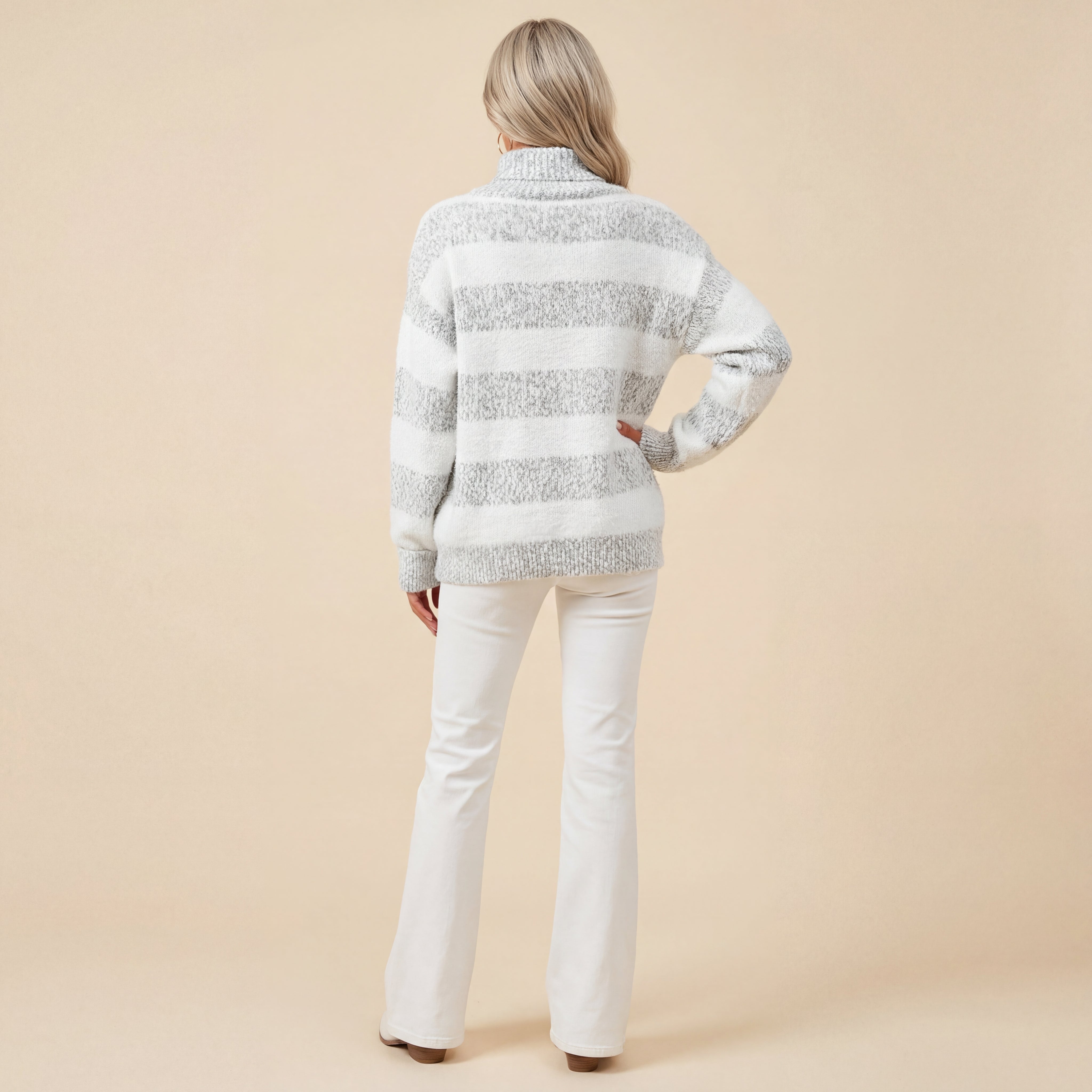 Sweter Damski w Paski z Golfem | Na Co Dzień