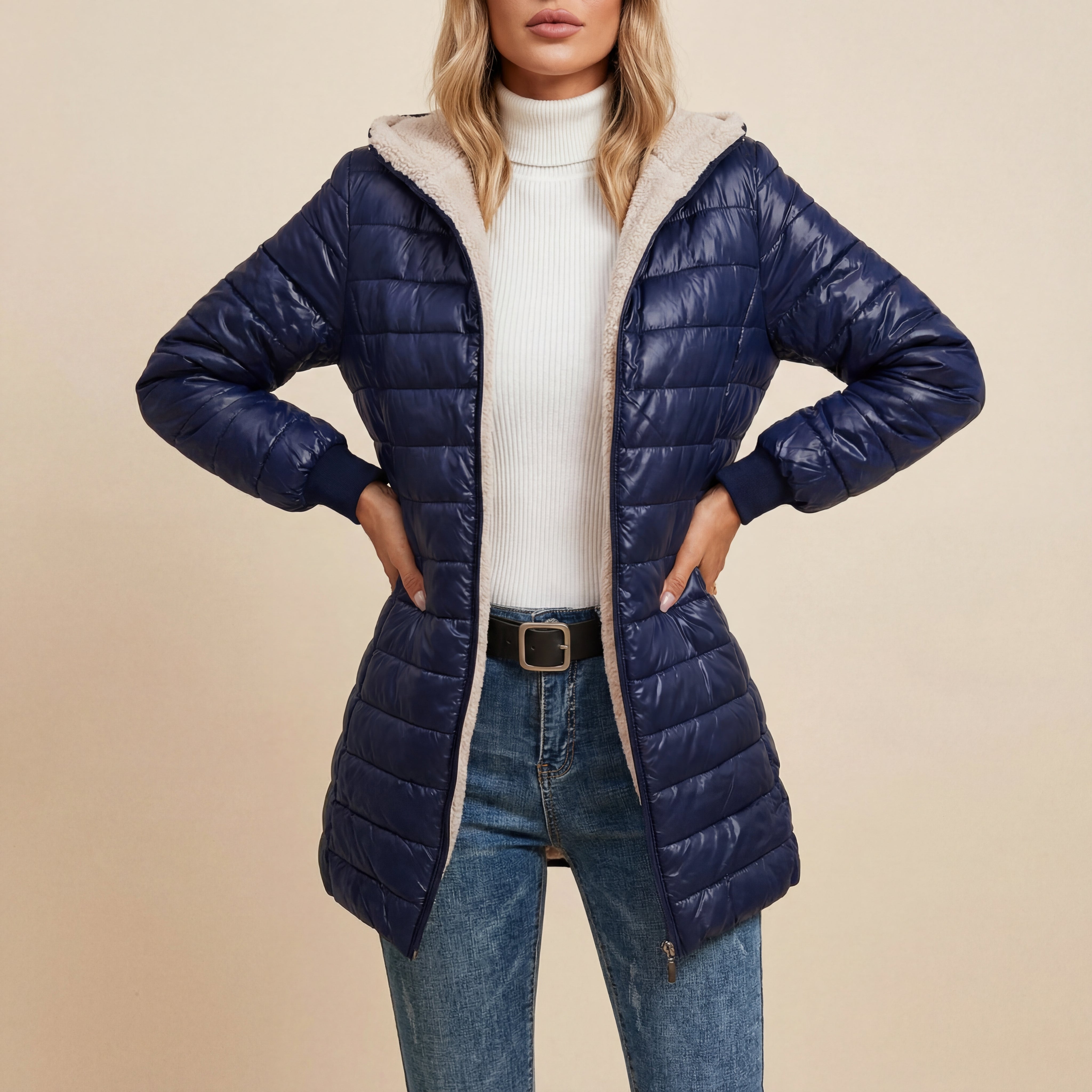 Kurtka Damska Zimowa Pikowana Granatowa | Na Zimę