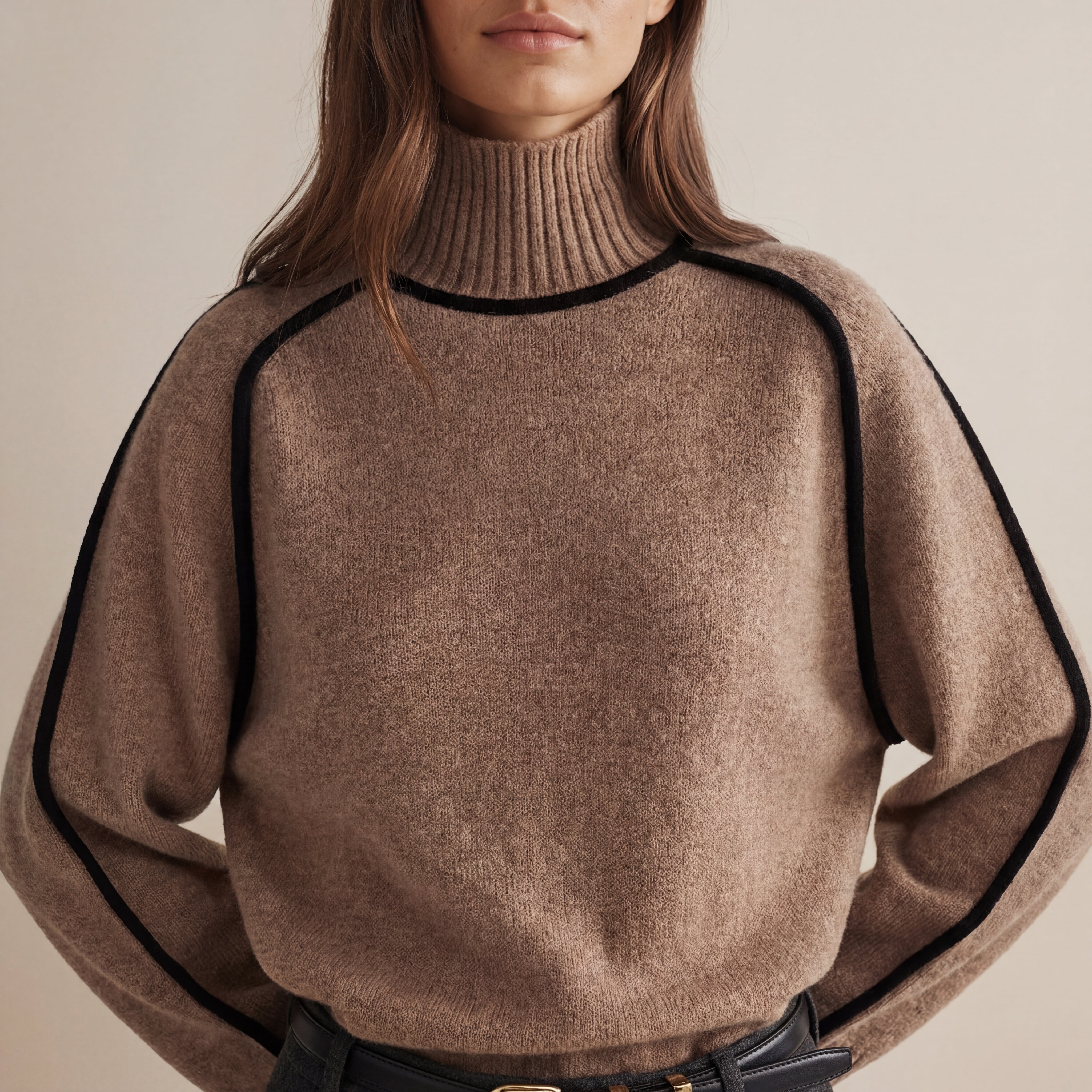 Sweter Damski z Golfem Brązowy | Na Zimę