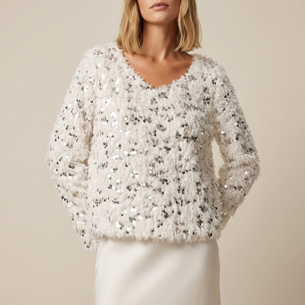 Sweter damski z cekinami i długim rękawem | Na wyjścia wieczorne