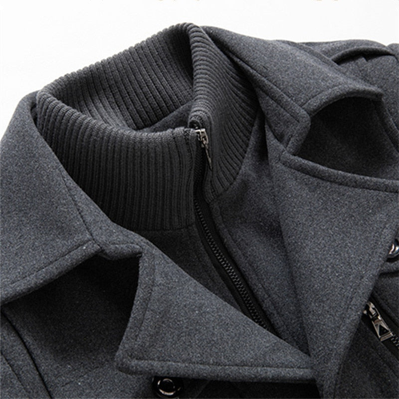 Płaszcz Zimowy Męski Wełniany z Wysokim Kołnierzem | Elegancki Styl